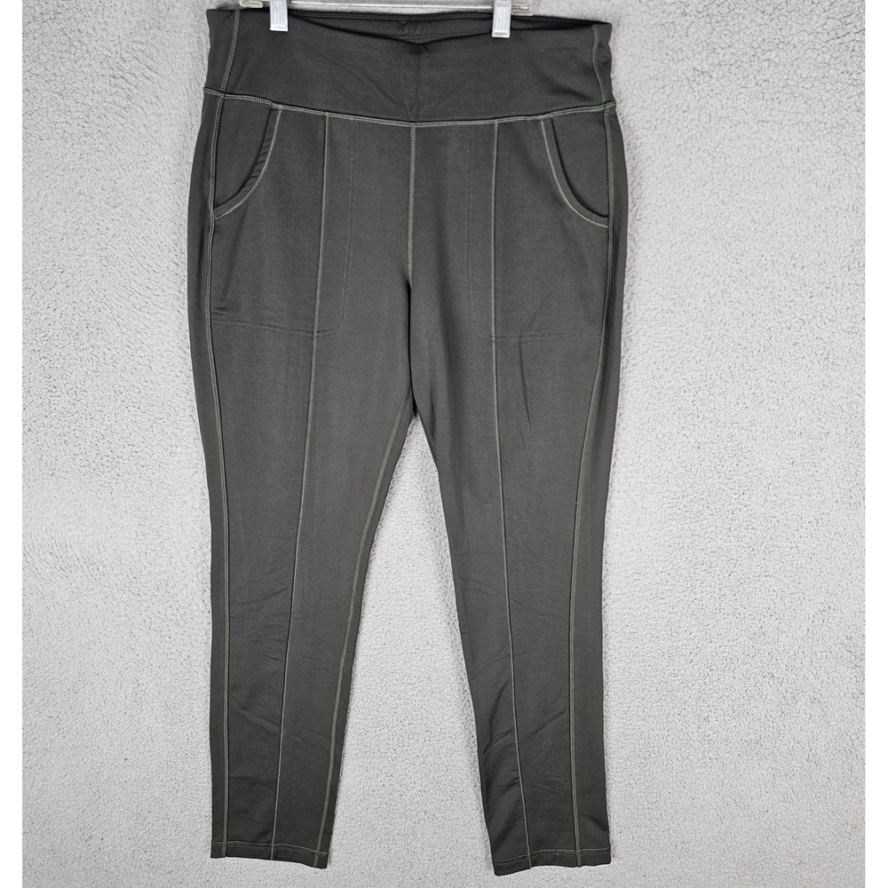 Duluth Trading Co Hot Noga Pants Womens Lx31 Green Fleece Leggings 83843 Pockets